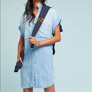 Cloth & Stone Anthropologie Light Blue Chambray Shirt Dress size medium